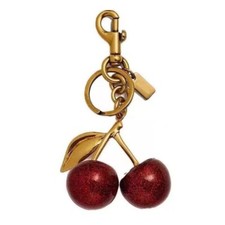 Coach Cherry Bag Charm KeyChain Glitter resin and metal Brass/Red Apple