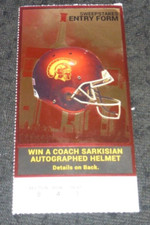 2015 USC FOOTBALL TICKET  SWEEPSTAKES ENTRY FROM COACH STEVE SARKISIAN HELMET
