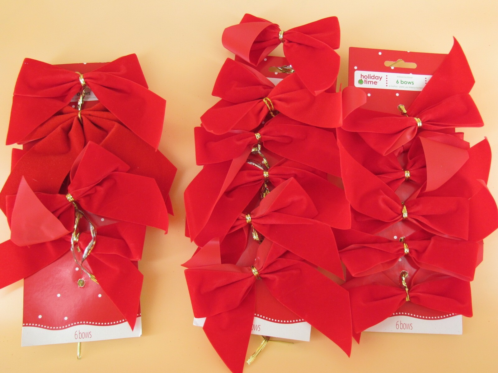 Red Velvet Bow Christmas Ornaments 4.5x3.5in Holiday Decor