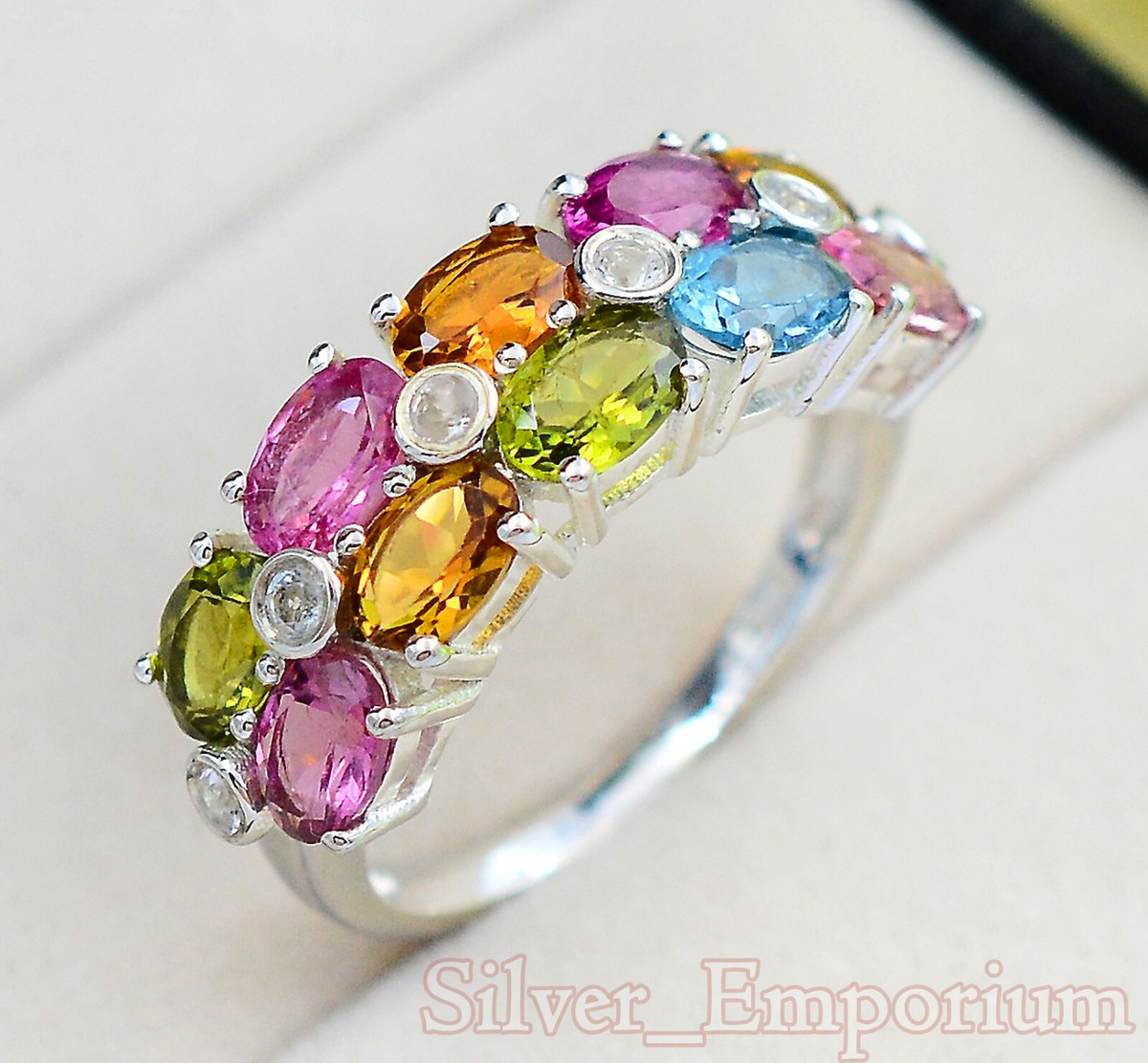 Bague Argent 925 Fait Main - Pierre Tourmaline Bio Couleur - Taille 9 - Bijou Unique Et Réglable