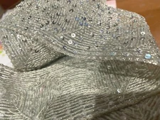 vintage retro silver acier sequins 2" trim hand sewn metallic 18"pc
