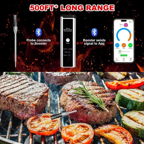 500-FT Range Bluetooth Wireless Meat Thermometer IPX7 Waterproof & Rechargeable - Picture 2 of 9