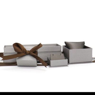 Lot of 12 Steel Grey Leatherette Jewelry Ring, Bracelet, Earring, Pendant, Boxes