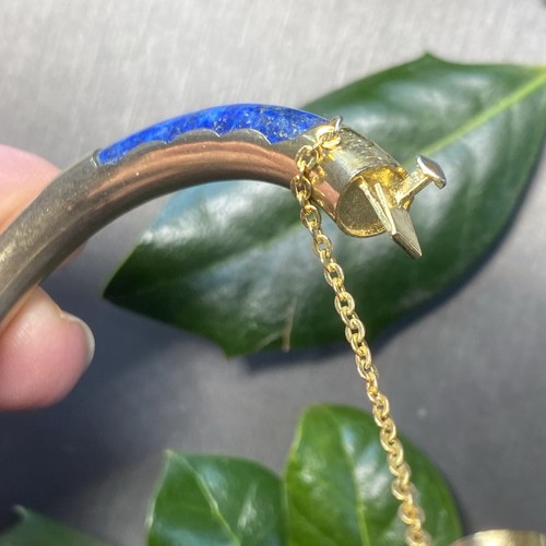 Vintage Lapis Lazuli Asian Bangle Bracelet Estate Fine Jewelry Pre-Owned Silver - Picture 23 of 24