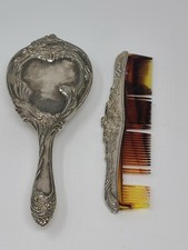 Vintage Vanity Set Silver Plated Hair Brush  Comb Missing Teeth 