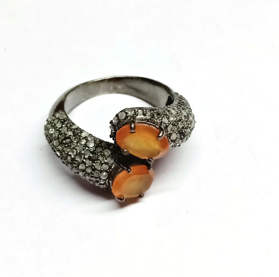 Mujer Pavé de Diamante Naranja 925 Plata Ley Anillo Ajustable Aniversario Regalo - Imagen 2 de 4