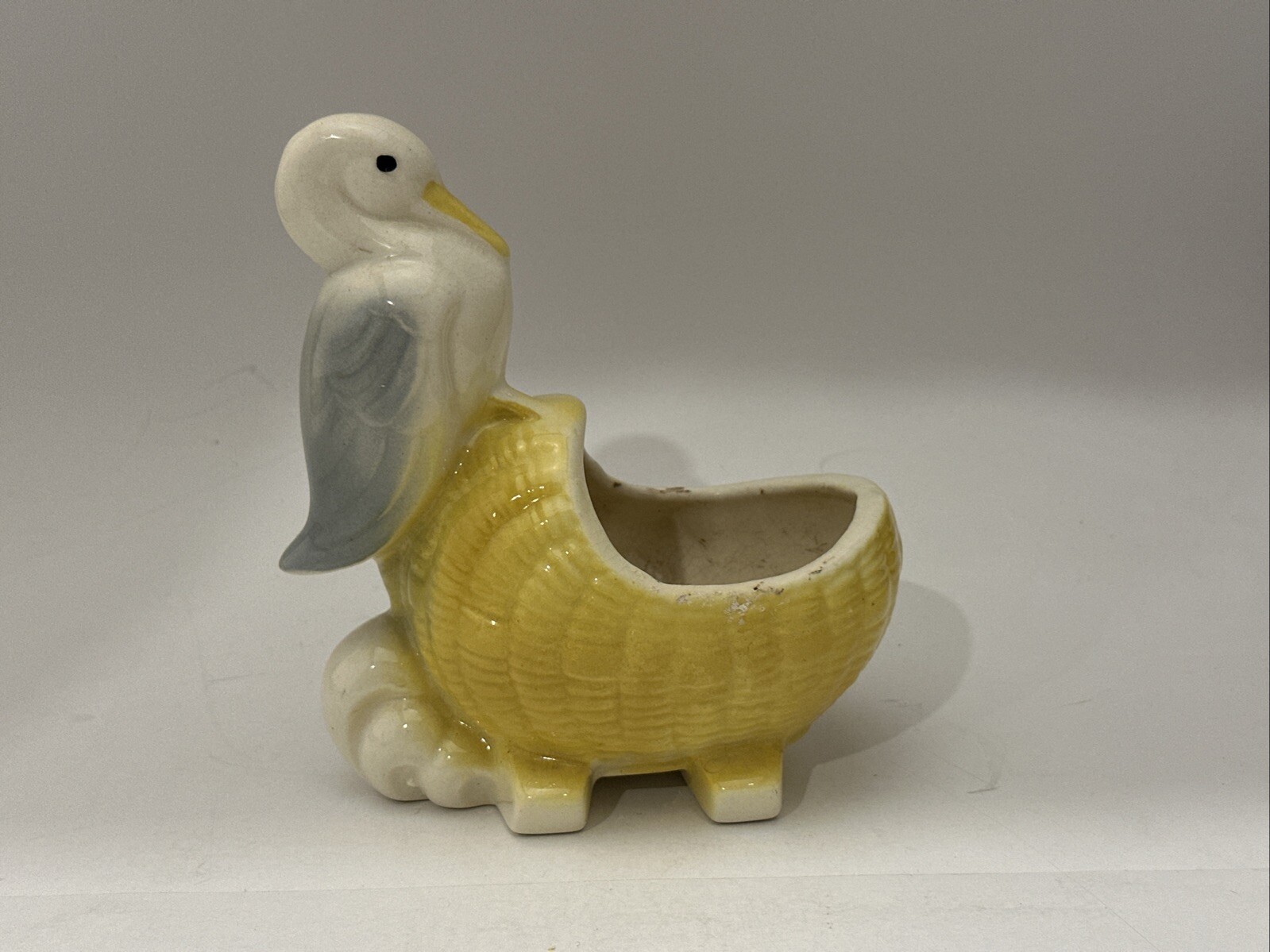 Vintage Stork Ceramic Baby Bassinet Cradle Planter! Vintage Japan