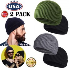 2PCS Knit Cuff Beanie Warm Cap Fisherman Watch Winter Skull Cap Hat Xmas Gift US