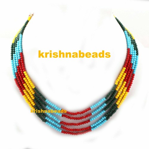 MULTI COLOR LAB-CREATED HYDRO 4-4.5MM FACETED GEMSTONE 5 LAYER 18-20"1 NECKLACE - Picture 5 of 6