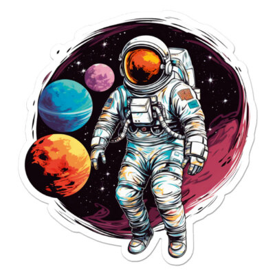 Spaceman Astronaut Planets, Vinyl Decal Sticker, Indoor Outdoor, 3 Sizes, #11729
