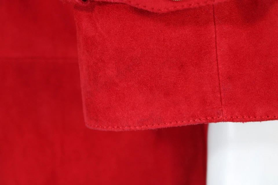 CHANEL 2022 22A Cherry Red Lambskin Suede Double Breasted Leather Trench Coat 40 - Image 4 of 4