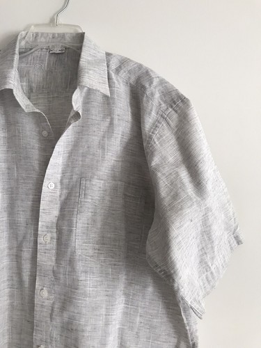 Dennis Morton Button Up Linen Shirt Mens Size 46 Gray Short Sleeves Collared - Picture 2 of 7