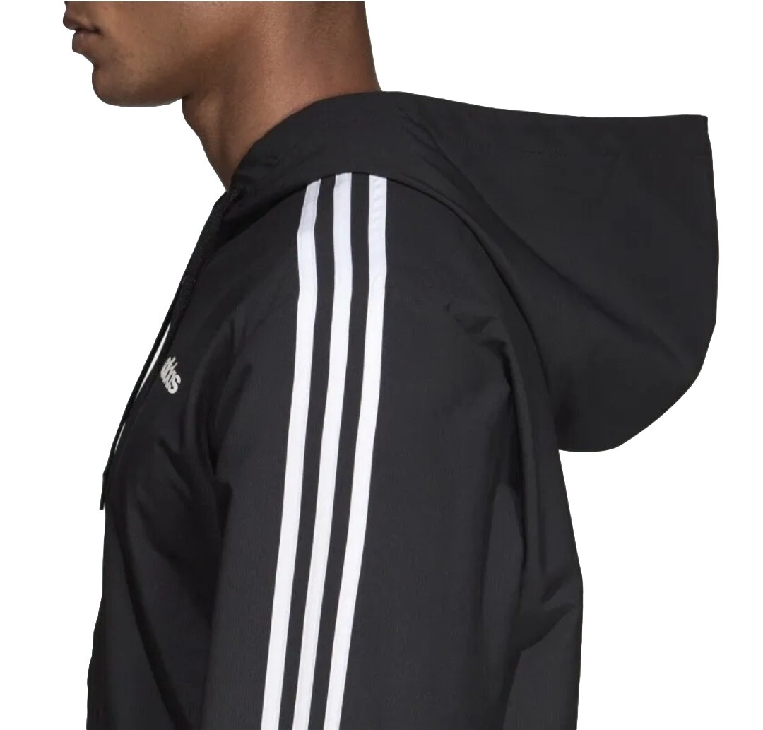 70s~80sFFAジャケット バッジ付き Adidas Men's Essentials 3-Stripes Woven Windbreaker Black