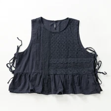 Women Lace Ruffle Tank Vest Top Waistcoat Sleeveless Cotton Linen Casual Summer