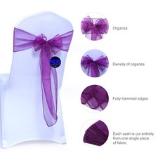 100 Eggplant Organza Chair Sashes Chair Cover Wider Bows wedding party d cor
