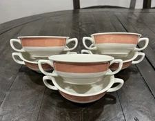 Vintage Homer Laughlin Best China Double Handle Soup Bowl Ivory Pink Set Of 6
