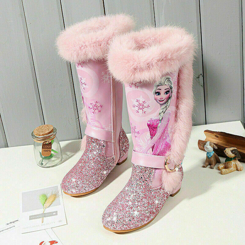 AU Nuevo Invierno Niños Niñas Bebé Elsa Princesa Cristal Lentejuelas Botas Altas y Terciopelo - Imagen 9 de 21