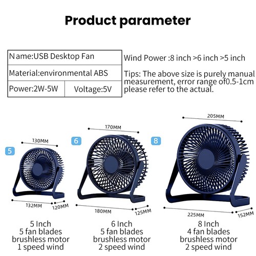 5/6/8 INCH Mini USB Desk Fan Portable Small Quiet Table Cooling Fan - Picture 11 of 18