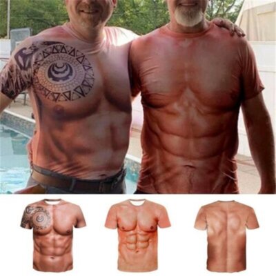 Muscle Strong Sleeve Digital Tee Men Tops Short Print 3D T-Shirt Tattoo Printing