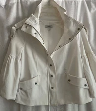 Cache White 3/4 Balloon Sleeve Full Zip Snap Jacket, Size S
