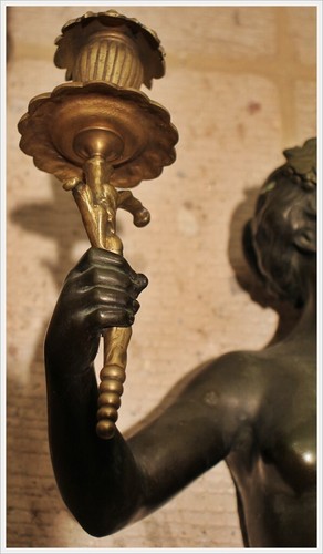 Grande application murale bronze chandelier candélabre Louis-quinze muse bacchantin - Photo 20/22