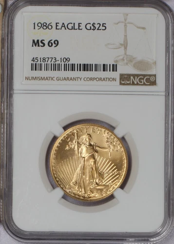 1986 Gold Eagle 1/2 oz. $25 NGC MS69. First Year of Issue.