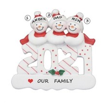Personalized 2021 Snowman Family of 3 Christmas Ornament