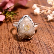 Natural Fossil Coral Gemstone Ring 925 Sterling Silver Handmade Statement Rings