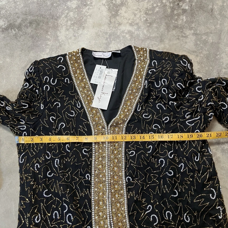 Blazer Laurence Kazar Mujer XL Negro Adornado con Cuentas 100% Seda Foto 2 de 4