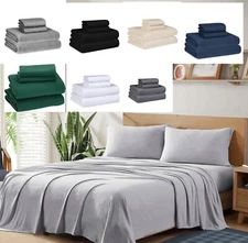 Cotton Jersey Knit Fabric 4 Piece Stretchy Bed Sheet Set Twin XL/Queen/King Size