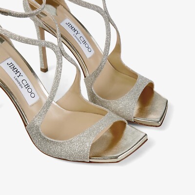【送料&関税込】Jimmy Choo Azia 95 Dgz Platinum Ice Platinum Ice Dusty Glitter Sandals| AZIA 95 | Spring 2022