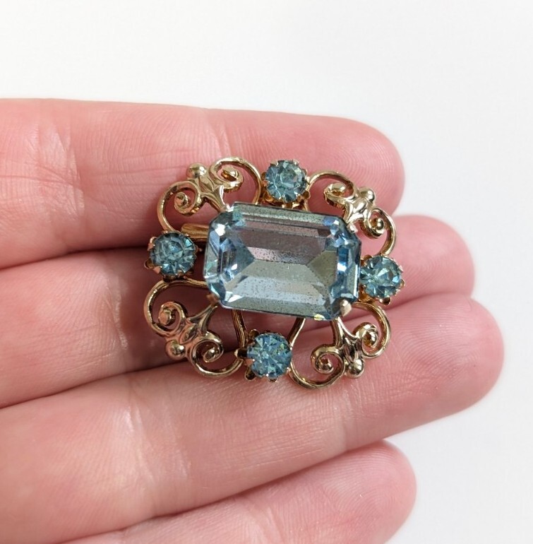 Coro Signed Light Blue Rectangle Elegant Gold Ton… - image 2