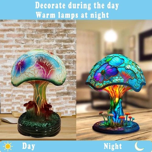 Vintage Table Lamp Mushroom Table Lamps Stained Bohemian Resin Night Light Lamp - Picture 17 of 21