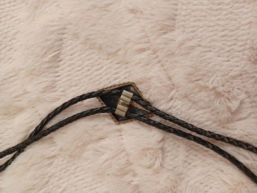 Fitch Bros Southwestern Sterling Silver Etched Bolo Tie Genuine Leather necktie - Picture 8 of 9