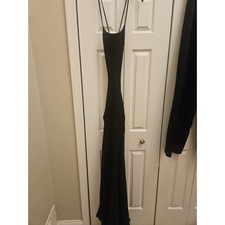 Atria Clothing Black Maxi Dress Open Back Ruched Formal Gown Made in USA Medium