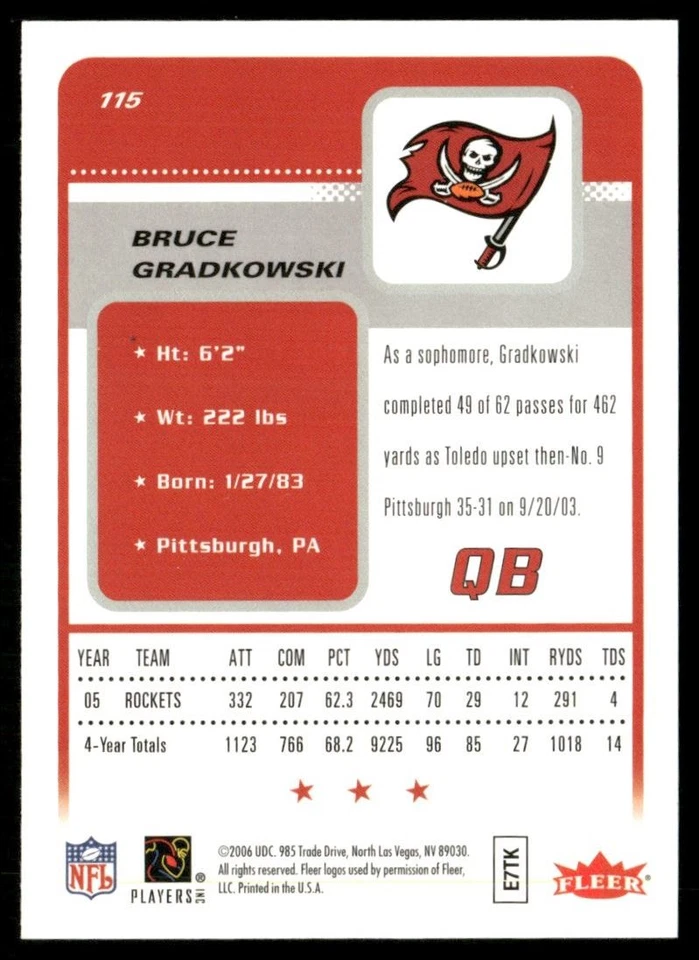 2006 Fleer Futures Bruce Gradkowski RC #115 - Image 2 of 2