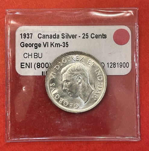 Canadá 1937 25 centavos de plata, elección de gema sin circular. - Imagen 3 de 3