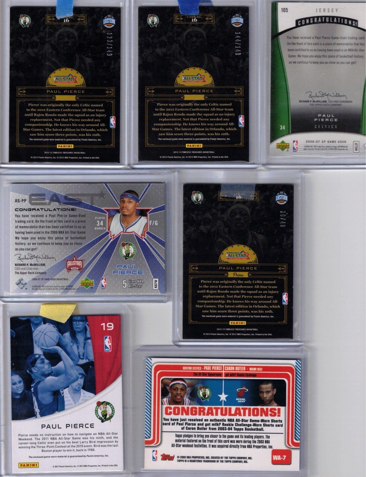 Paul Pierce Game Used All Star Jersey Card Lot view 2