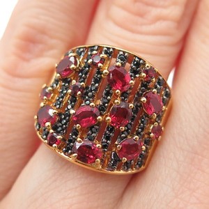 Authentic CHUCK CLEMENCY 925 Sterling Silver Gold Plated Real Ruby & Spinel Ring Size 5.25