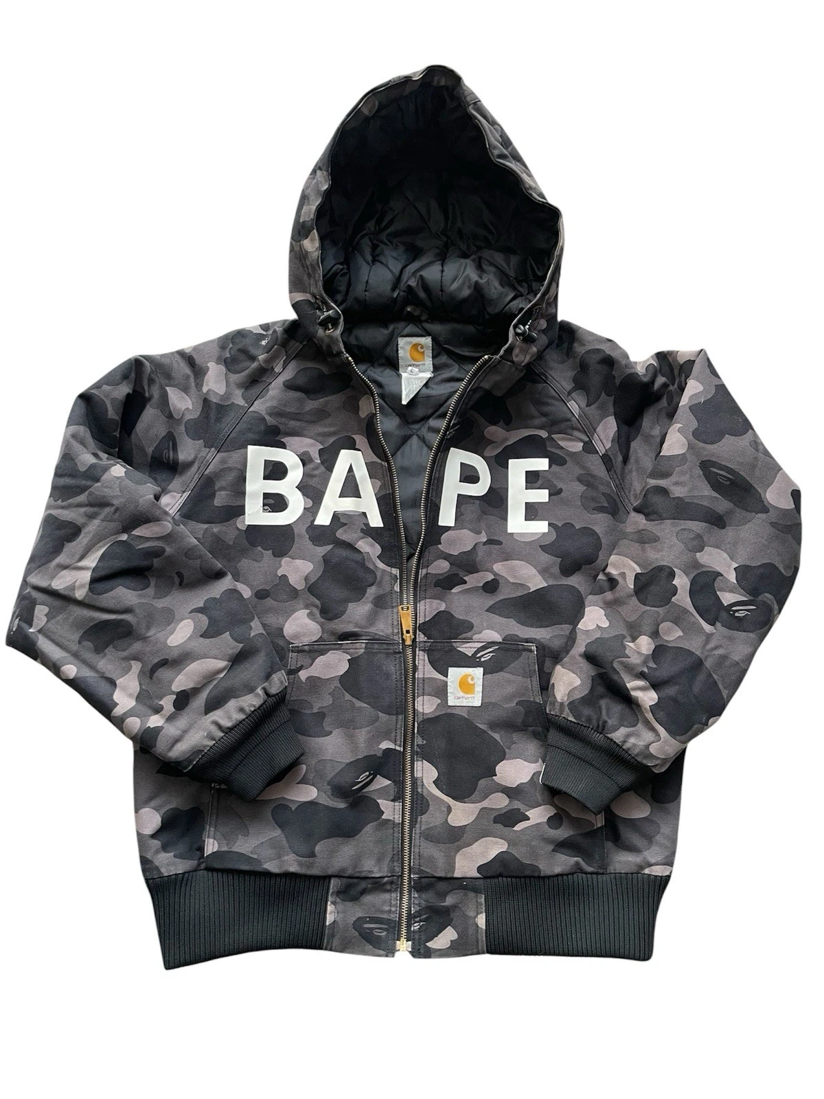 Bape x Carhartt Black & Grey Camo Jacket With Hood image 1