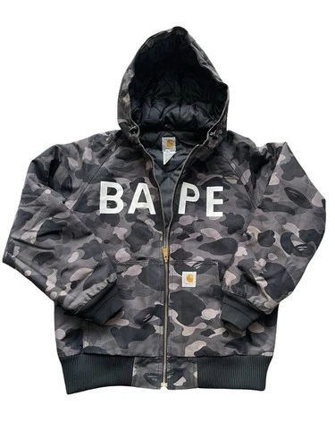 Bape x Carhartt Black & Grey Camo Jacket With Hood - product listing photo
