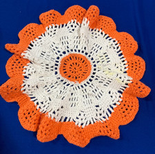 Vintage Retro Doilies Doily White Round Crochet Orange