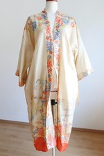 Vintage 1920S Floral Silk Robe Pongee Kimono Style Dressing Gown Lightweight