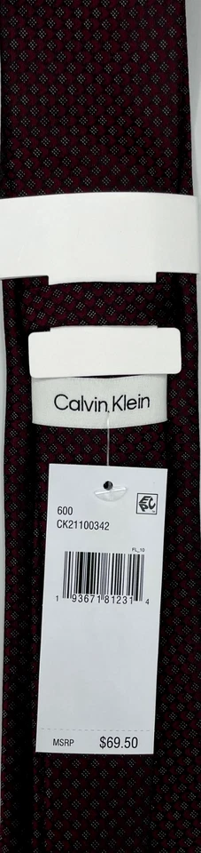 Corbata de mezcla de seda para hombre Calvin Klein ~ Borgoña ~ Rejilla geométrica ~ NUEVA PRECIO DE VENTA SUGERIDO POR EL FABRICANTE: $69,50 Foto 3 de 3