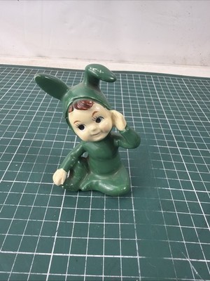 Vintage grüne Keramik Elfe Pixie Figuren Mid Century Japan