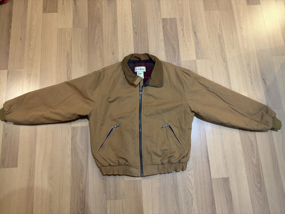 Vintage LL Bean Jacket Mens Large Brown Wool Blanket Lined Bomber Chore Zip Up - Image 4 of 4