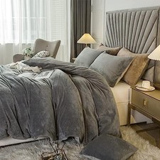 Velvet Plush Shaggy Duvet Cover Set,Luxury Ultra Soft Fluffy King Smoky Grey