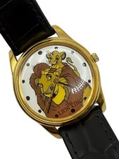 Vintage Disney Lion King Watch Simba  Mufasa Black Leather Band New Battery