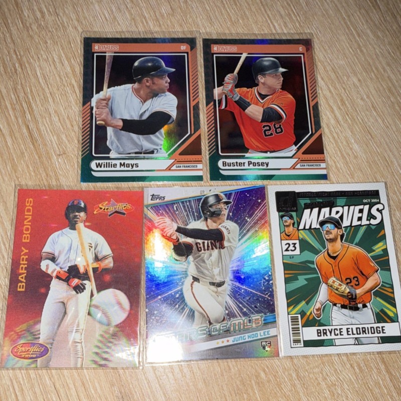 MLB 5 Card Lot Refractor TOPPS DONRUSS BONDS MAYS GIANTS LOT 