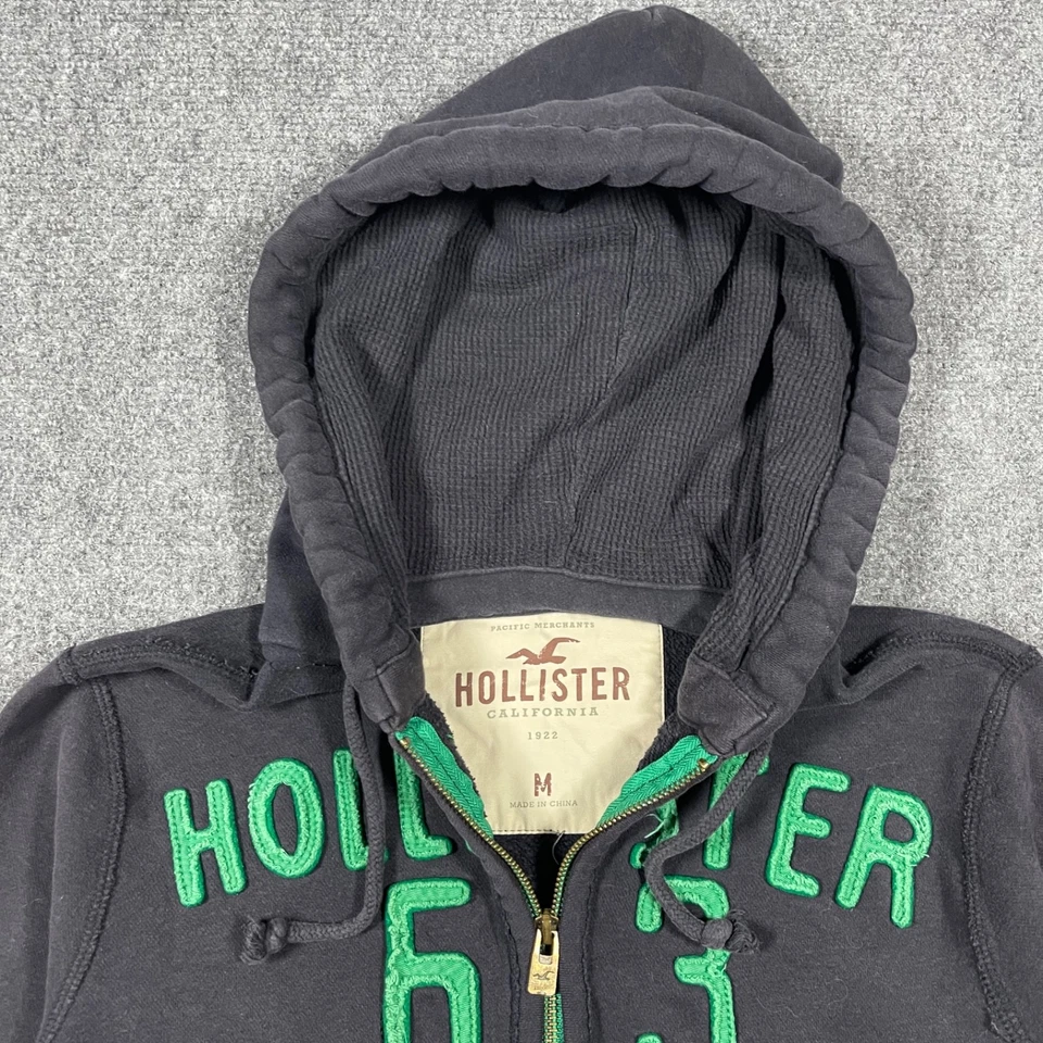 Sudadera con capucha y cremallera vintage Y2K Hollister Riders negra para hombre mediana 0981 Foto 3 de 4